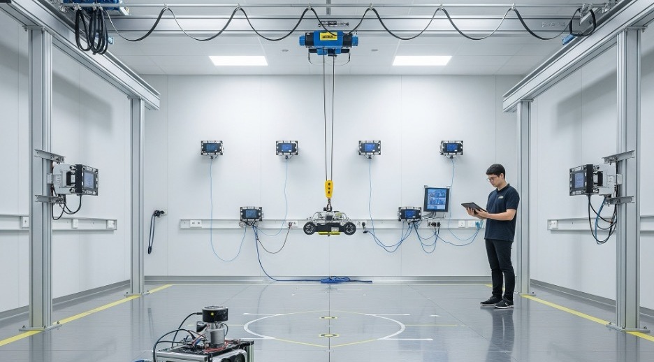 Robotics test cell environment: integrated validation space for physical AI and safety testing.